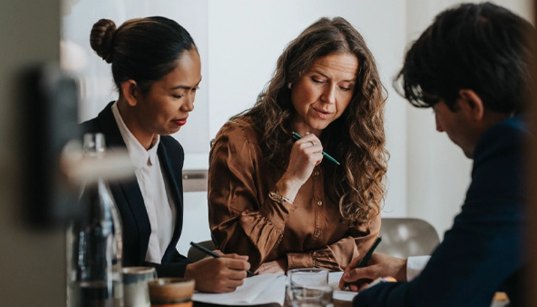 Two business colleagues working on a project