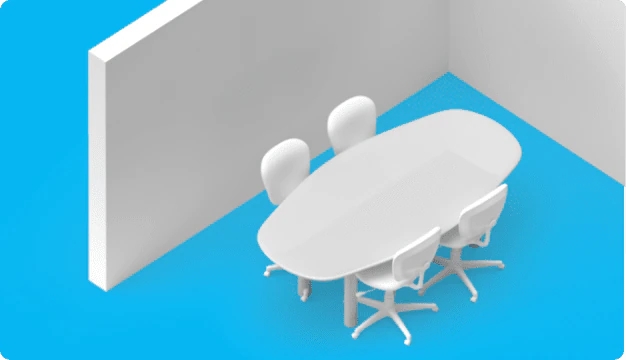 Huddle-Room-Grafik mit vier Stühlen an einem Konferenztisch