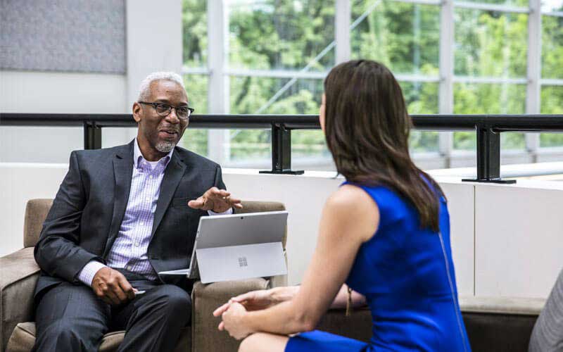 Two people having business meeting