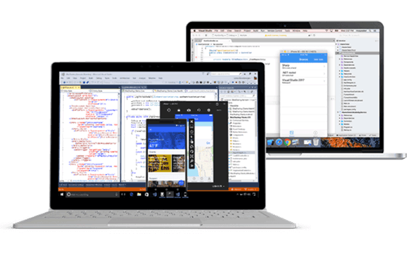 Visual Studio displayed on Mac and Windows devices