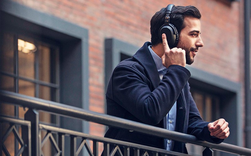EPOS wireless headset being use outside